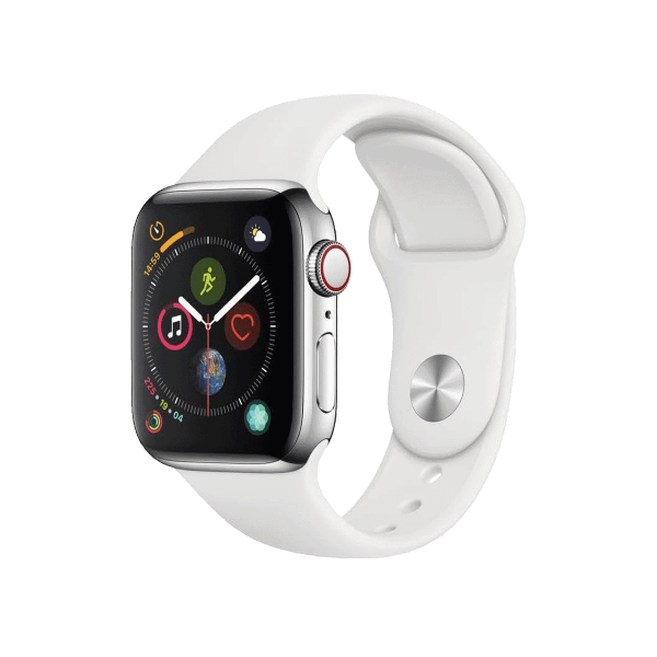 Refurbished Apple Watch Series 4 | 40mm | Stainless Steel Argent | Bracelet Sport Blanc | GPS | WiFi + 4G