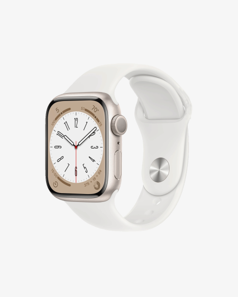 Refurbished Apple Watch Serie 8 | 41mm | Aluminium Starlight Blanc | Bracelet Sport Blanc | GPS | WiFi