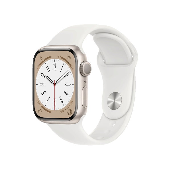 Refurbished Apple Watch Serie 8 | 41mm | Aluminium Starlight Blanc | Bracelet Sport Blanc | GPS | WiFi