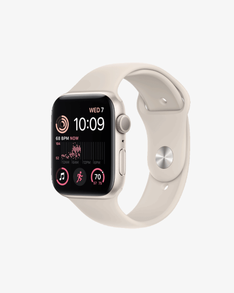 Refurbished Apple Watch Serie SE 2022 | 44mm | Aluminium Starlight Blanc | Bracelet Sport Starlight Blanc | GPS | WiFi