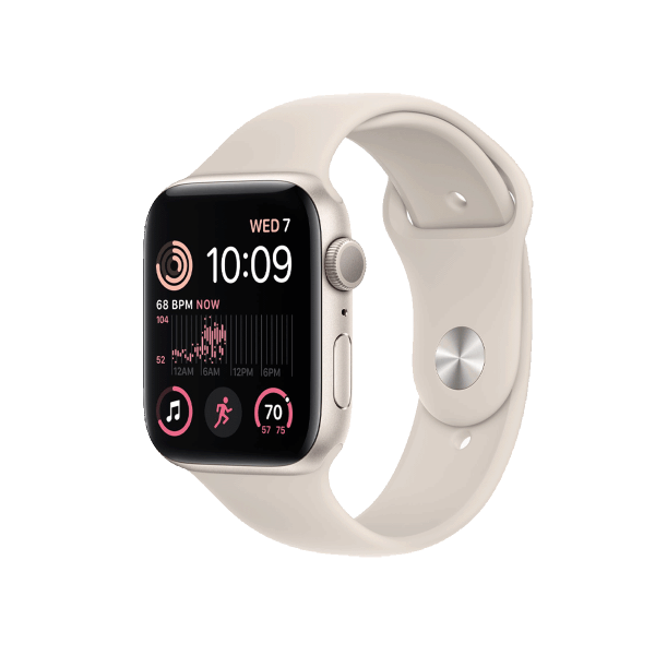 Refurbished Apple Watch Serie SE 2022 | 44mm | Aluminium Starlight Blanc | Bracelet Sport Starlight Blanc | GPS | WiFi